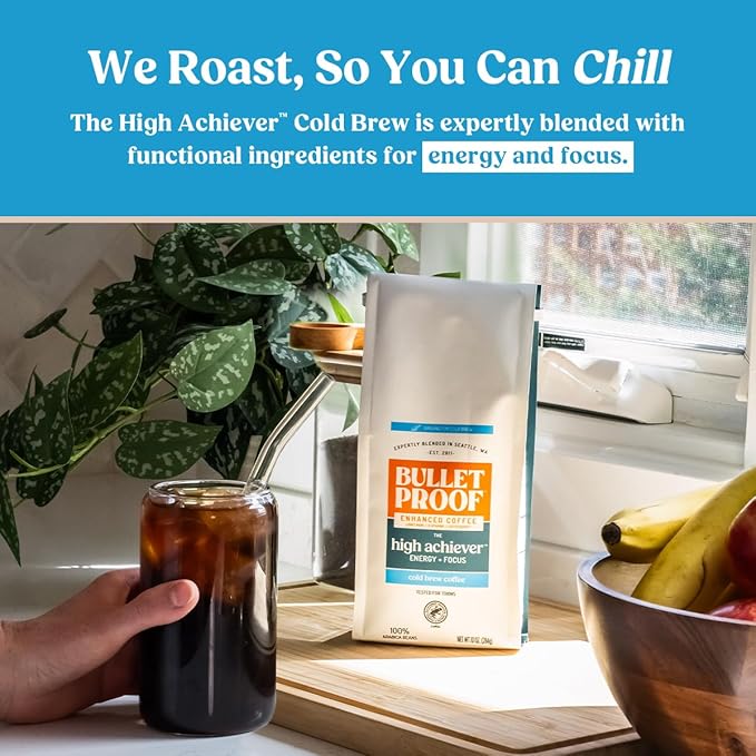 Bulletproof The High Achiever Coarse Ground Cold Brew Coffee, 10 Ounces, Medium-Dark Roast Enhanced