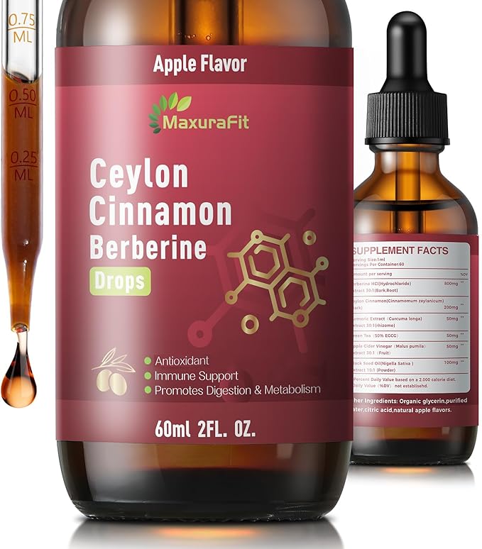 Ceylon Cinnamon Berberine Bitter Liquid Drops Supplement with Turmeric,Green Tea,Apple Cider