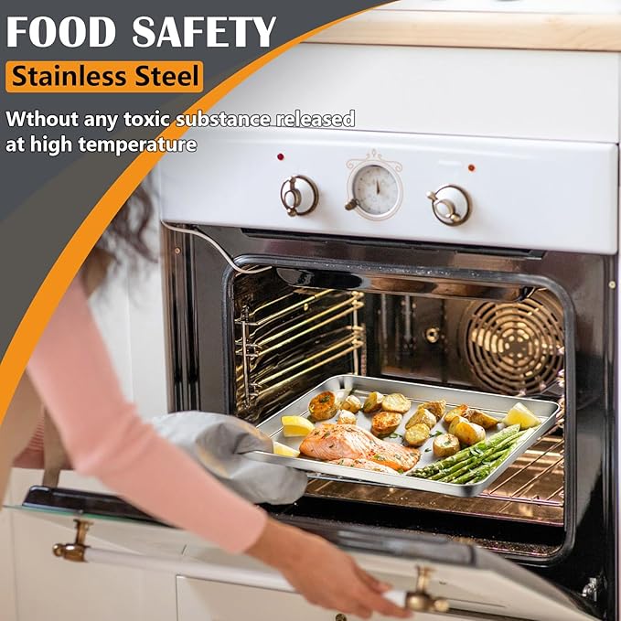 2Pcs Baking Sheet Pan Set, Joyfair Stainless Steel Cookie Sheets, Commercial Metal Pans Toaster