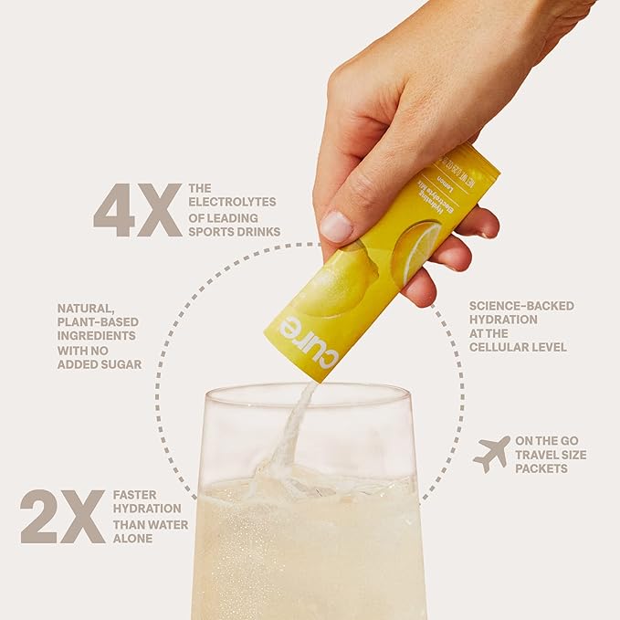 Cure Hydration | Plant-Based Electrolyte Drink Mix | No Added Sugar | FSA-HSA | Dehydration Relief
