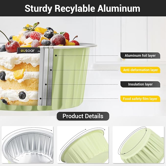 EUSOAR Cupcake Liners, 50pcs 5oz 125ml Cupcake Liners, Aluminum Foil Muffin Liners Cups with Lids