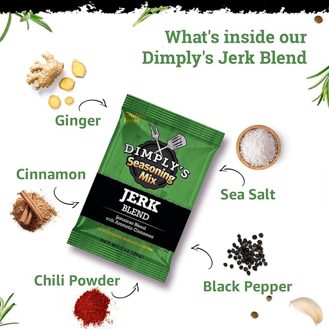 Dimply's Jamaican Jerk Seasoning Mix – Dry Rub and Marinade for Chicken, Meat, Vegetables, Tofu