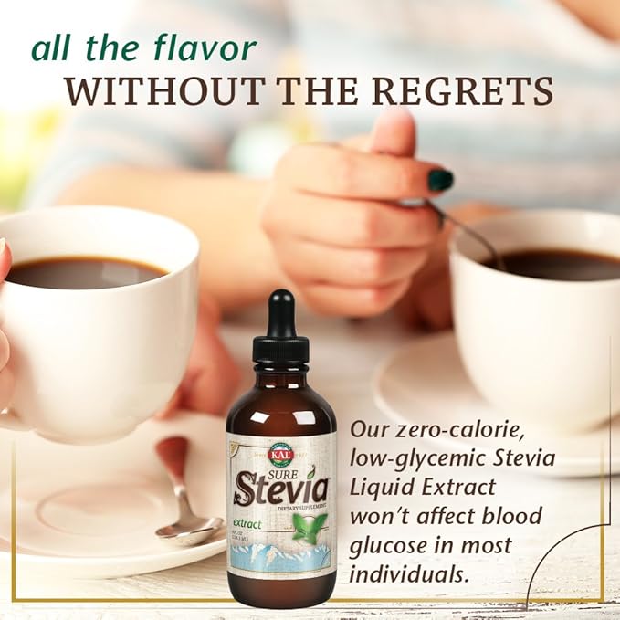 KAL Sure Stevia Extract Zero Calorie Sweetener, Low Carb, Plant Based Liquid Stevia Drops, Great