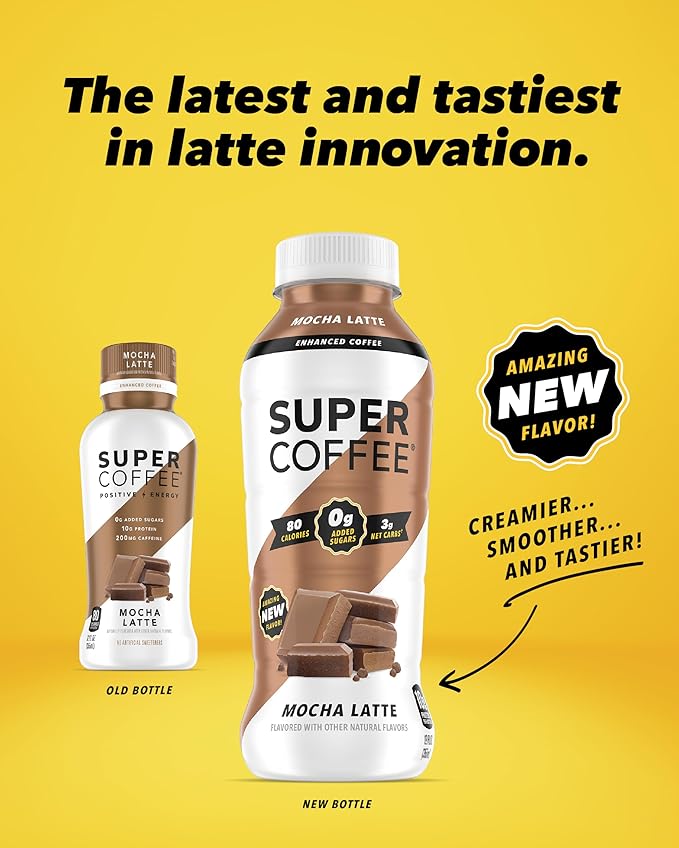 SUPER COFFEE, Keto Protein Coffee (0g Added Sugar, 10g Protein, 70 Calories) [Mocha] 12 Fl Oz, 12
