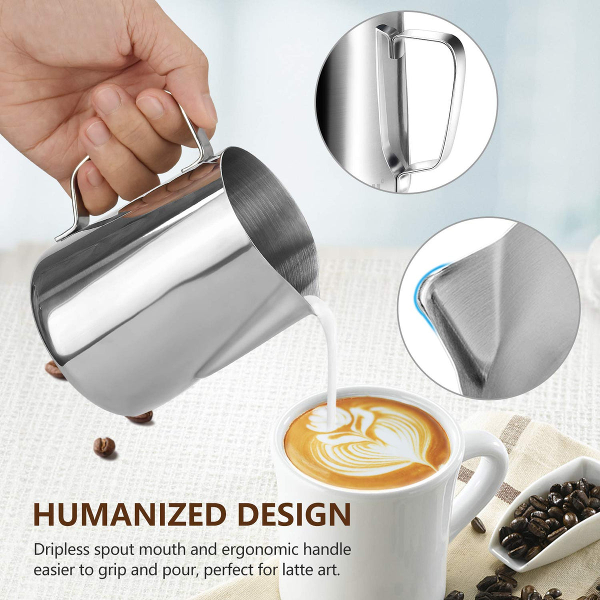 HOOMIL Milk Frothing Pitcher, 12oz/20oz/32oz 304 Stainless Steel