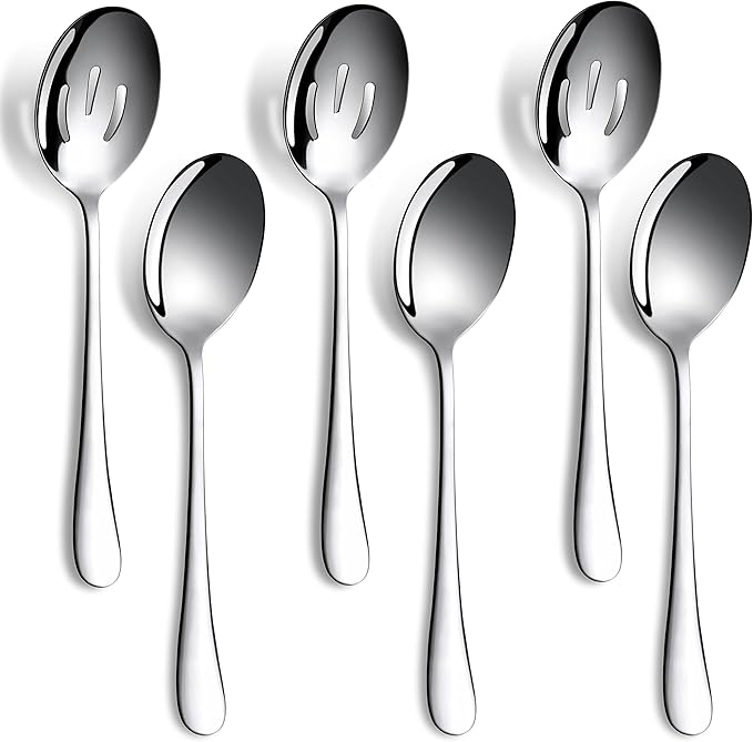 6 Pieces Serving Spoons Set, 8.7 Inch, Includes 3 Serving Spoons and 3 Slotted Spoons, Large