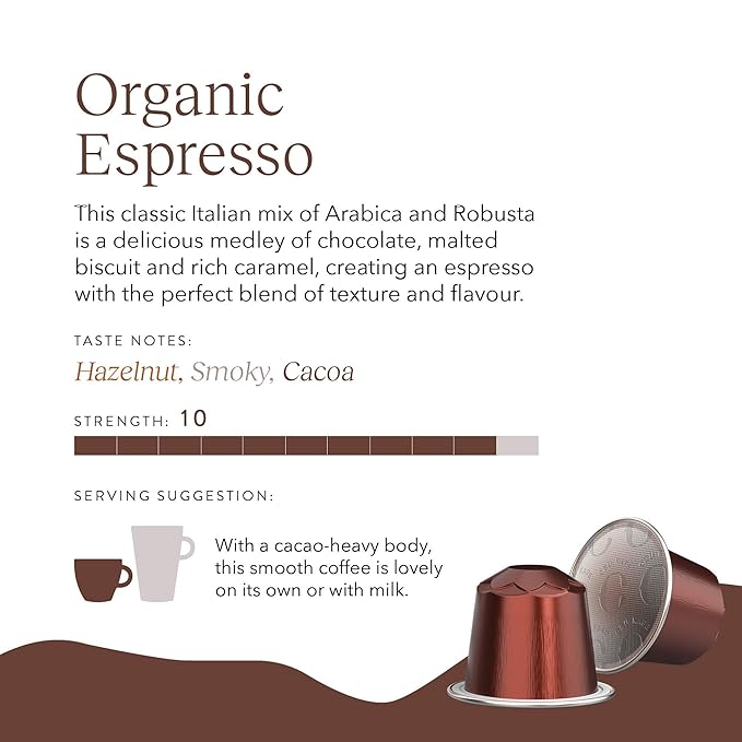 Cru Kafe Strong Espresso USDA Organic Espresso Coffee Capsules (50 Pods) Fairtrade Coffee Pods