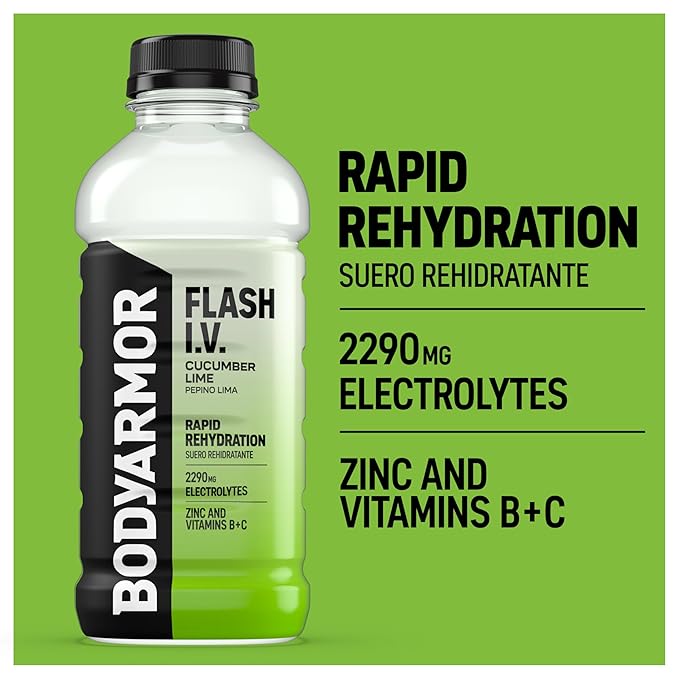 BODYARMOR Flash I.V. Electrolyte Beverage, Cucumber Lime, Hydration Drink with Coconut Water For