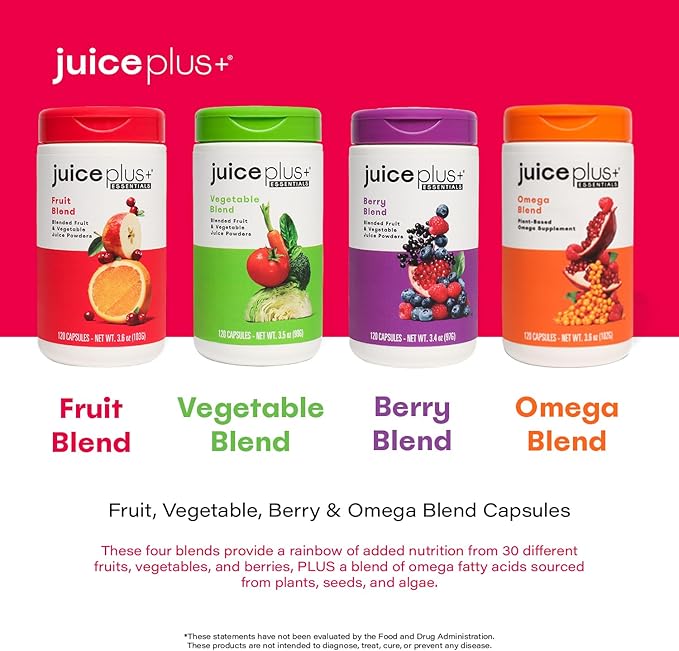 Juice Plus+ Fruit, Vegetable, Berry & Omega Blend Capsules - Nutrition from 30 Fruits, Vegetables &