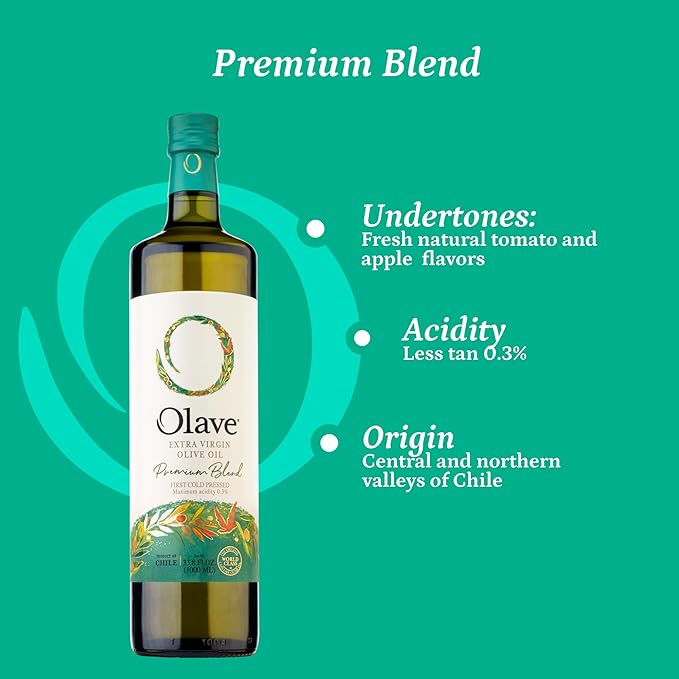 Extra Virgin Chilean Olive Oil by Olave |Premium Blend - First Cold Press, 33.8 Fl Oz (1000 Ml)