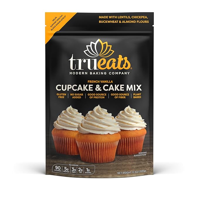TruEats Cupcake & Cake Mix - French Vanilla: Low Glycemic, Protein & Fiber Rich, Gluten & Grain
