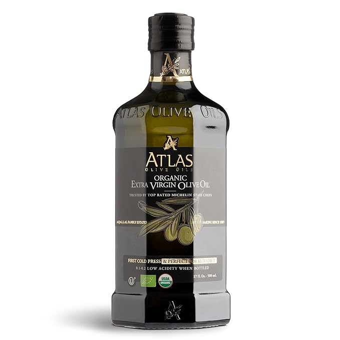 Atlas Organic Cold Pressed Moroccan Extra Virgin Olive Oil in Glass Bottle, Polyphenol Rich | EVOO