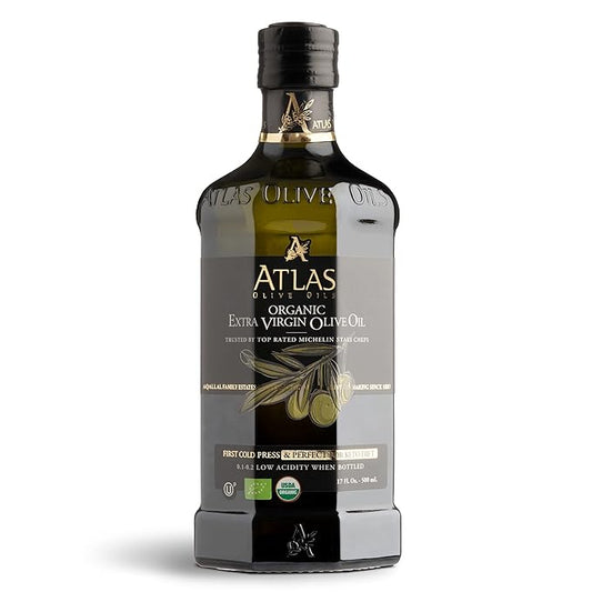 Atlas Organic Cold Pressed Moroccan Extra Virgin Olive Oil in Glass Bottle, Polyphenol Rich | EVOO