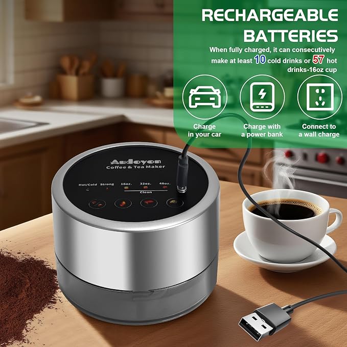 Coffee & Tea Maker, Portable Cold Brew Coffee Machine, Rapid Tea Brewer 16oz Hot & Iced