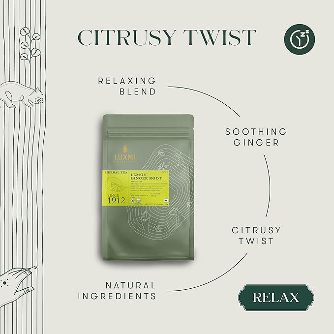 Luxmi Estates Organic Lemon Ginger Tea (50 Tea Bags), Lemon Peel, Ginger, Lemongrass and Licorice