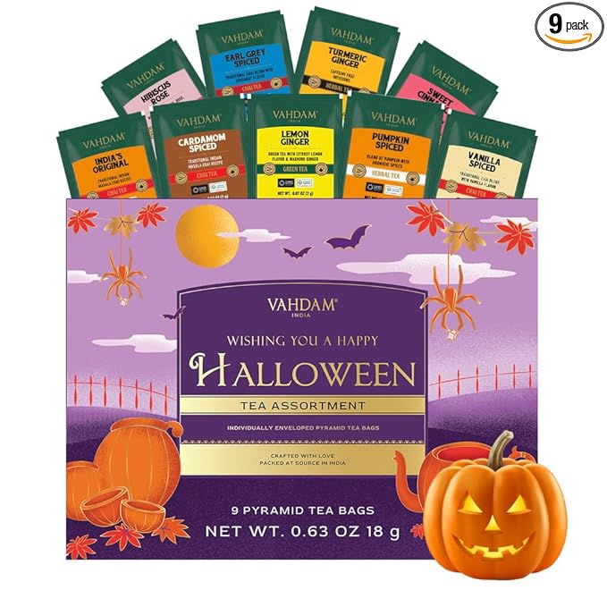VAHDAM, Limited Edition Halloween Tea Gift Basket | 9 Premium Variety Pyramid Tea Bags | Halloween