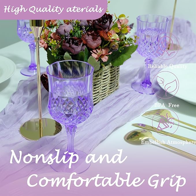 Plastic Wine Glasses，Plastic Goblets Vintage Style Cordial Drinking Glasses for Wedding Reception