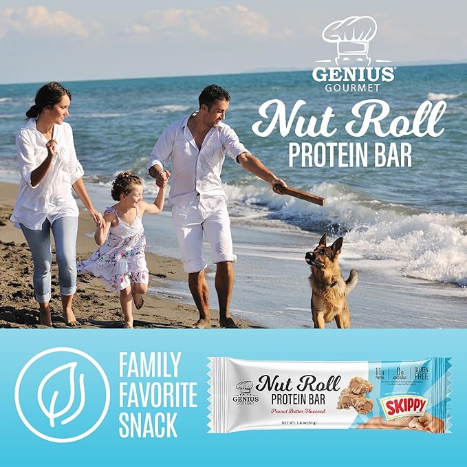 Genius Gourmet SKIPPY Peanut Butter Flavor Inspired Protein Nut Roll Bar,11g Protein per