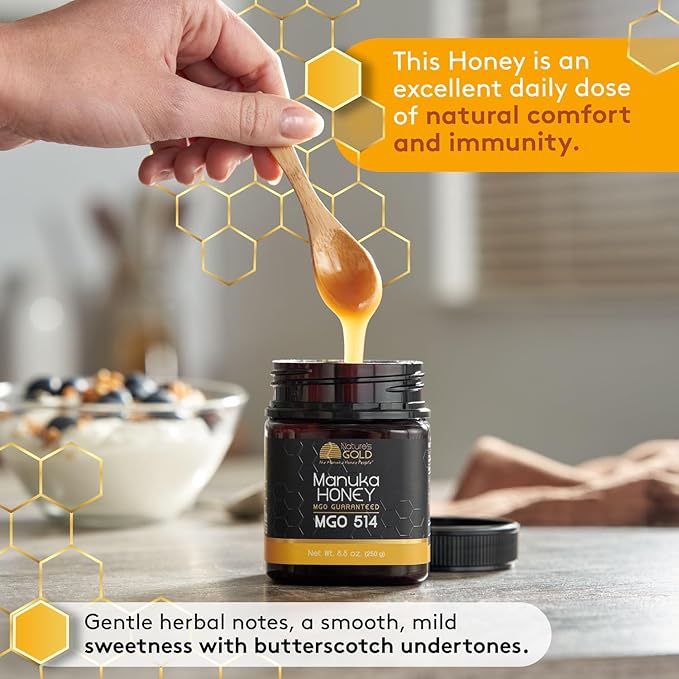 Nature’s Gold Raw Manuka Honey, Certified MGO 514+ | Authentic MGO, Australian Honey, Non-GMO, 100%
