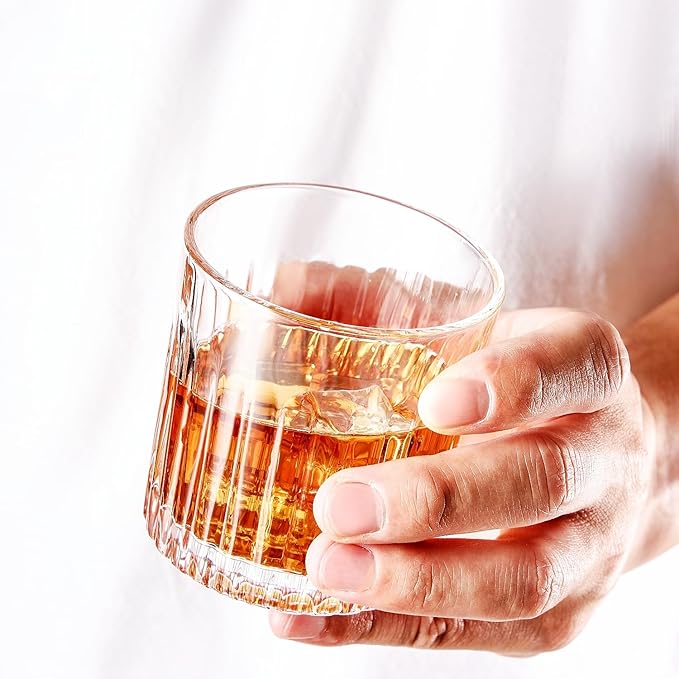 Whiskey Glasses Set of 4,Lead-Free Crystal Old Fashioned Glass,300ml Rocks Glass Tumblers for