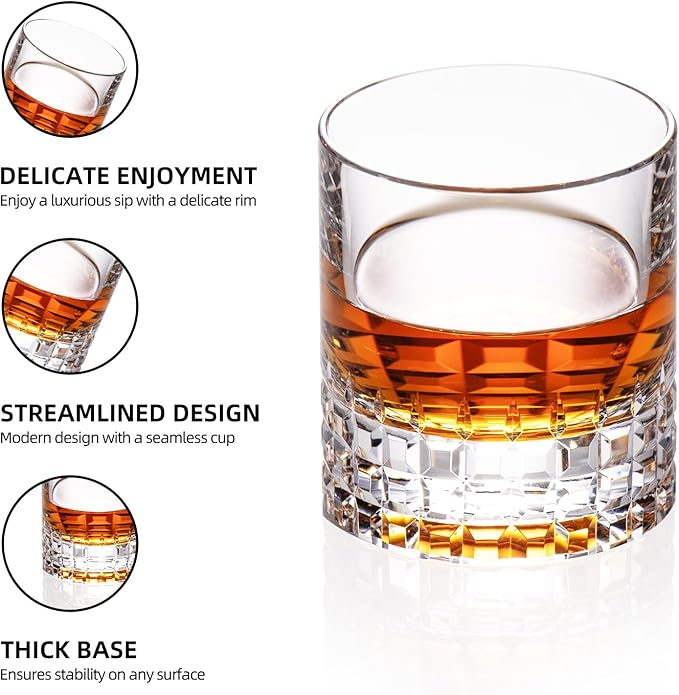 KAMMAK Crystal Whiskey Glasses Set of 2, Luxury 7.78oz Old Fashioned Glasses Stemless, Hand Blown