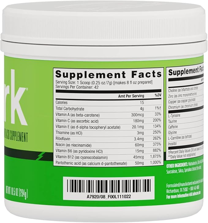 AdvoCare Spark Vitamin & Amino Acid Supplement - Focus & Energy Drink Powder Mix with Vitamin A