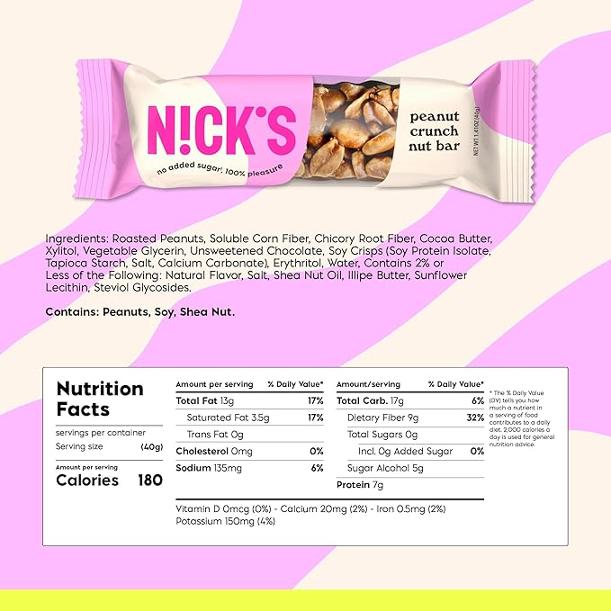 NICK'S Peanut Chocolate Snack Bar, Keto Nut Snack for Sports, Hiking & Outdoor Activities, 1G