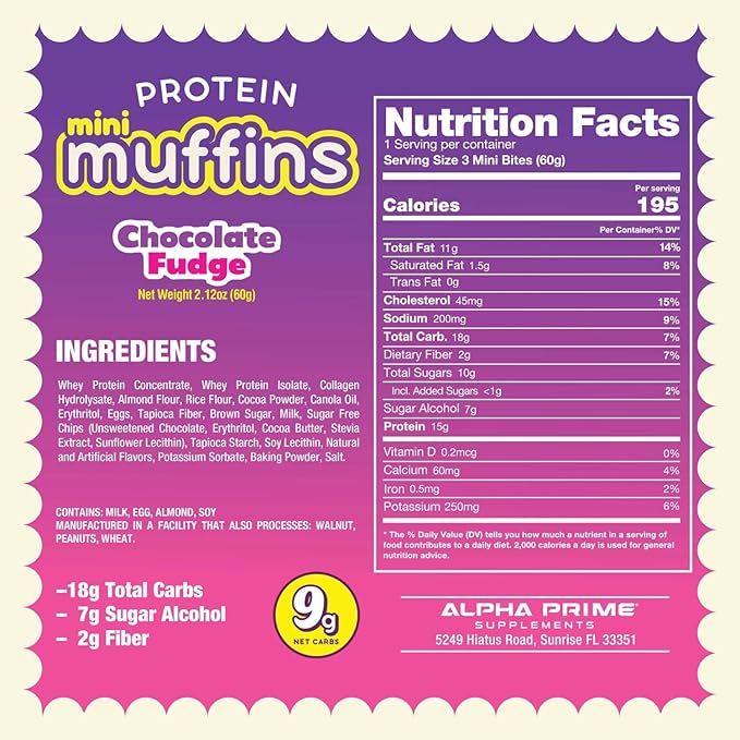 Prime Bites Minis | Protein Mini Muffins from Alpha Prime Supplements | High Protein, Collagen