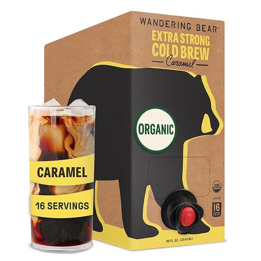 Wandering Bear Organic Caramel Cold Brew Coffee On Tap, 96 fl oz - Extra Strong, Bold, Smooth