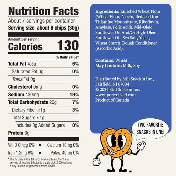 PRETZELIZED Snacks PRETZELIZED Pretzel Pita Chips, Sea Salt Flavored, 7oz Bag (Pack of 12)