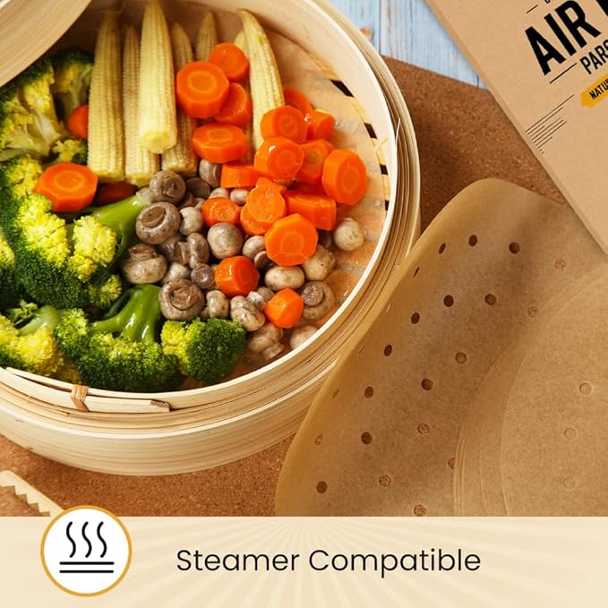9??Steamer Paper, Air Fryer Round Parchment Paper Liners ??220pcs Unbleached Bamboo Steamer Liners