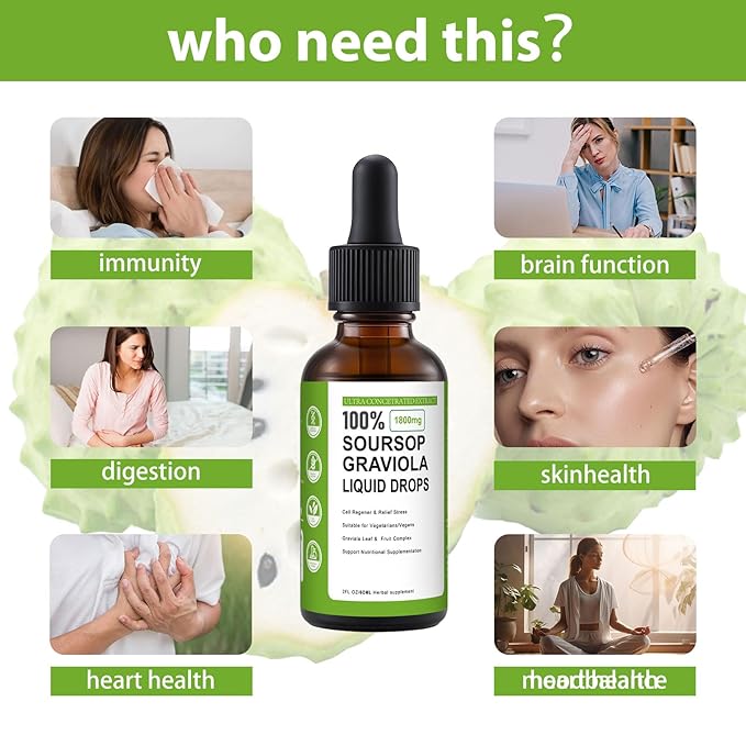 Soursop Graviola Liquid Drop, 100% Organic Pure Soursop Leaves and Fruit Extract, Soursop Bitters