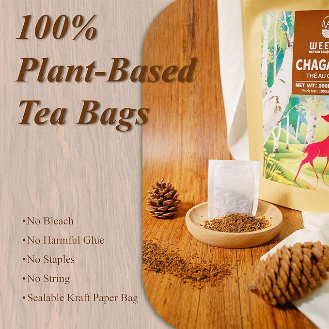 WT WEETEE Chaga Tea Bags 100 Count, 100% Siberian Birch Chaga Mushroom Tea, Caffeine-Free - Rich in