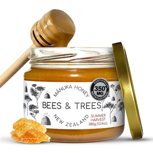 Bees & Trees Manuka Honey 350+ MGO – Pure New Zealand Raw Monofloral Honey – Unpasteurized &