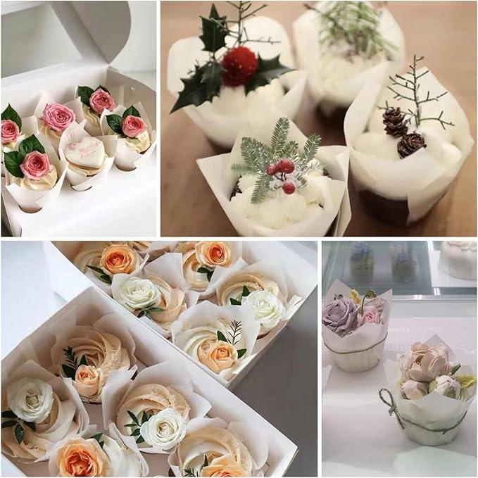 Large size White+Brown Tulip Baking Cups 2-1/4"(Base diameter) x 4"(Wall height) Greaseproof paper