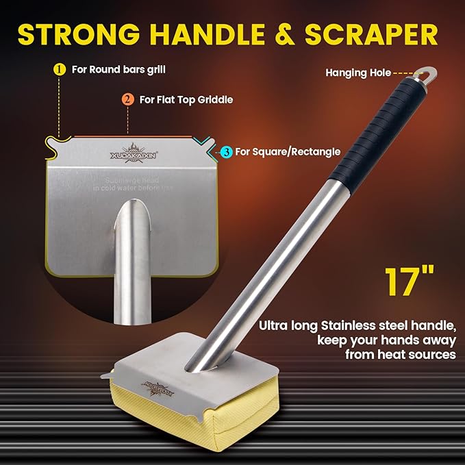 Grill Brush Bristle Free,BBQ Replaceable Scraper Cleaning Head,Safe Grill Accessories for Cast Iron