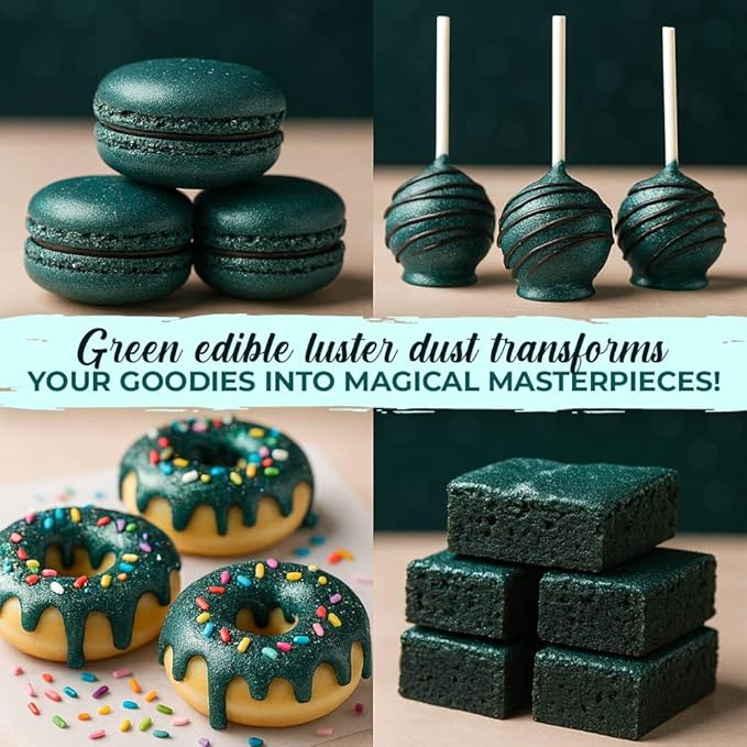 Bulk (20g) Green Luster Dust Edible Glitter for Cocktails, Premium Edible Metallic Dark Green