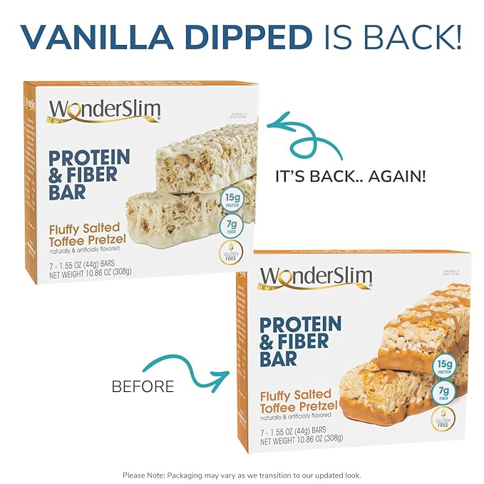 Wonderslim High Fiber Protein Bars, Salted Toffee Pretzel | 15g Protein, 7g Fiber | Low Sugar, Low