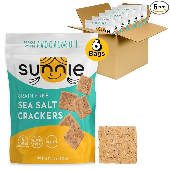 Sunnie Gluten Free Crackers - Healthy Grain Free Sea Salt Crackers, Snacks for Kids & Adults, Made
