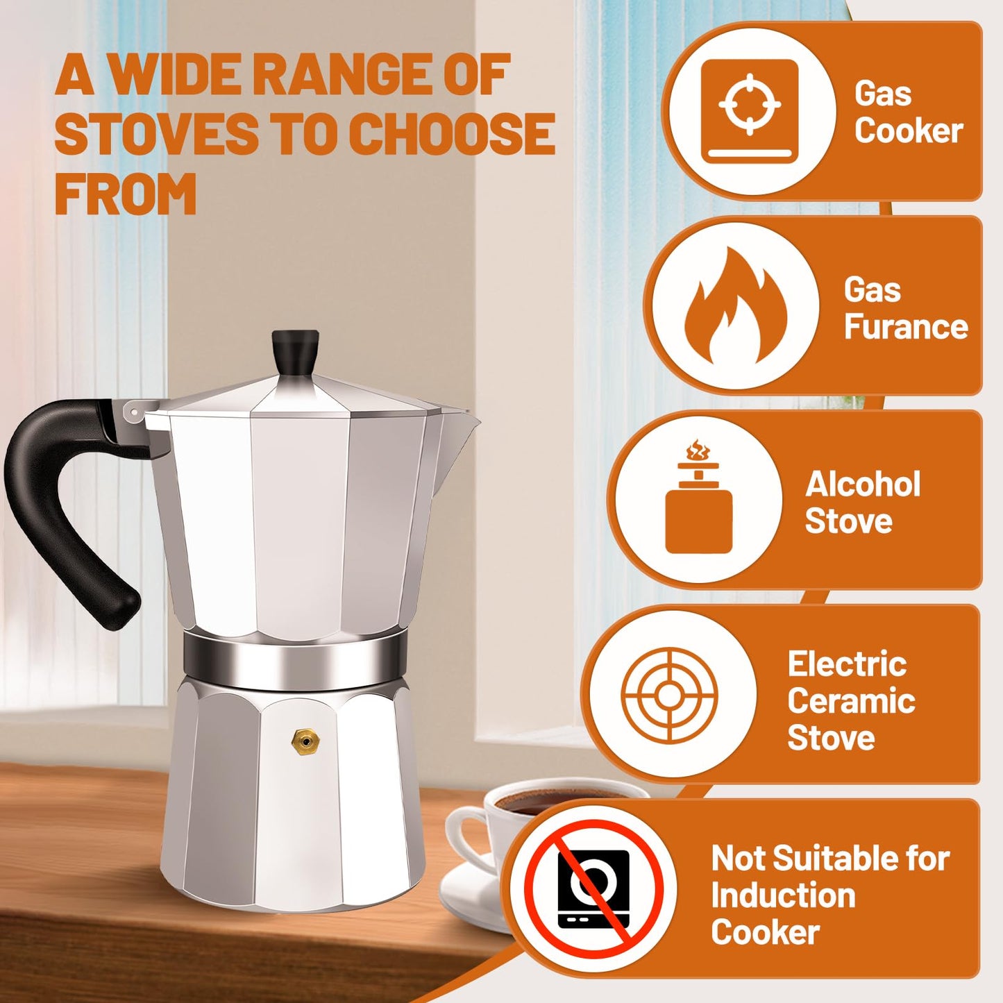 DITOSH 3 Cup Aluminum Espresso Stovetop Moka Pot Express Coffee Maker Percolator Italian Classic