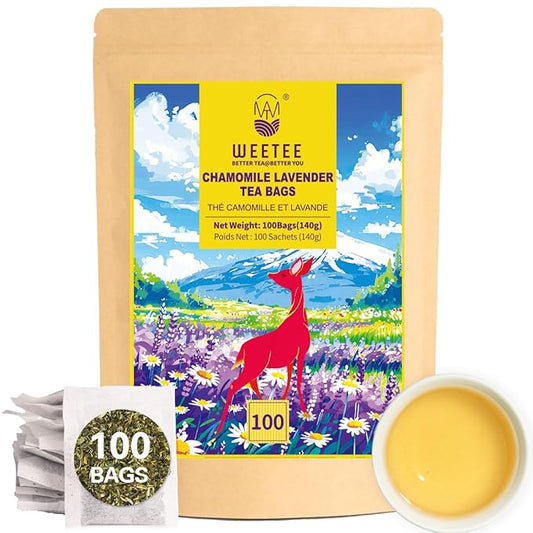 WT WEETEE Chamomile Lavender Tea Bags 100 Count, Nighty & Relax, 100% Pure Chamomile, Lavender