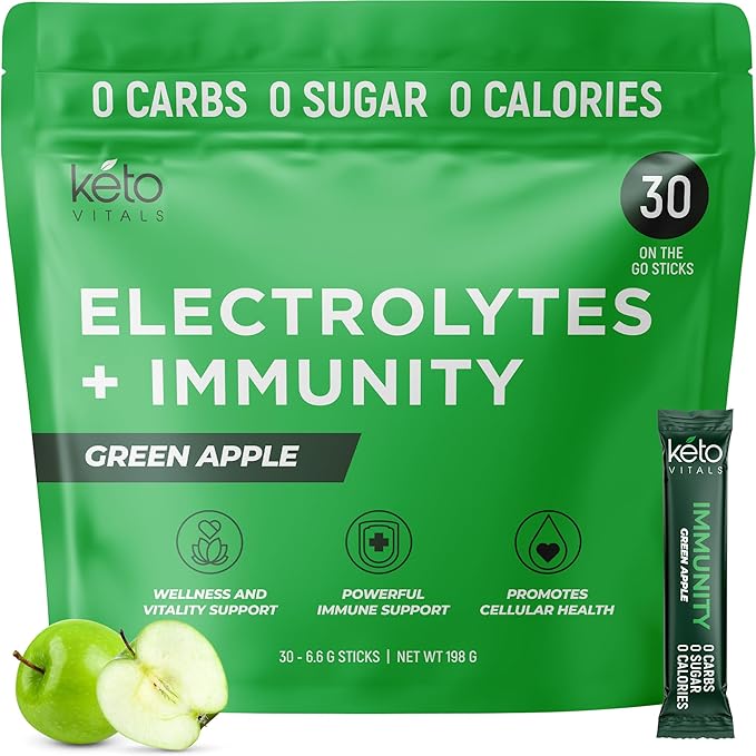 Keto Vitals Immunity Sugar Free Electrolytes Powder with Vitamin C, Ginger, Turmeric, & Elderberry