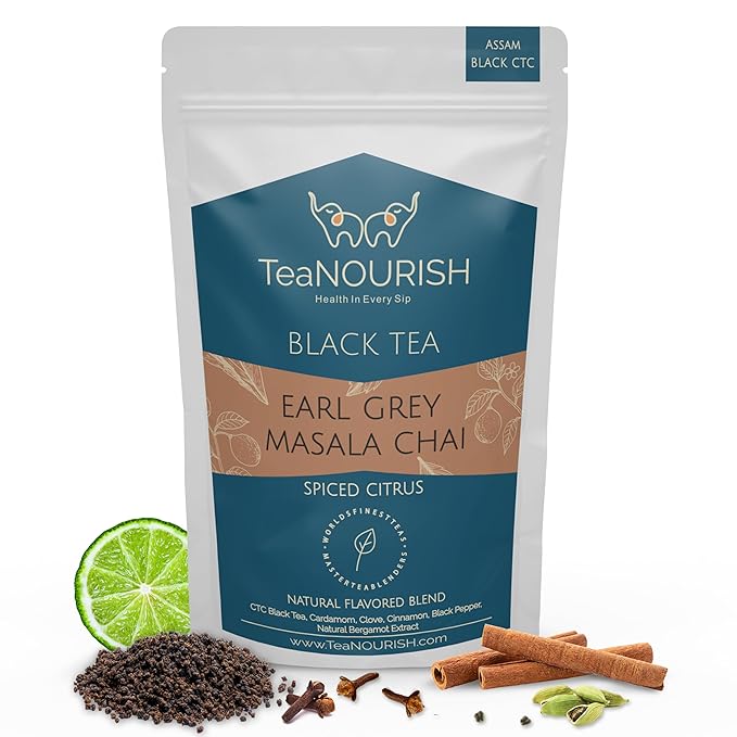 TeaNOURISH Earl Grey Masala Chai Tea | Spiced Citrus | Blend of Assam CTC, Cardamom, Cinnamon