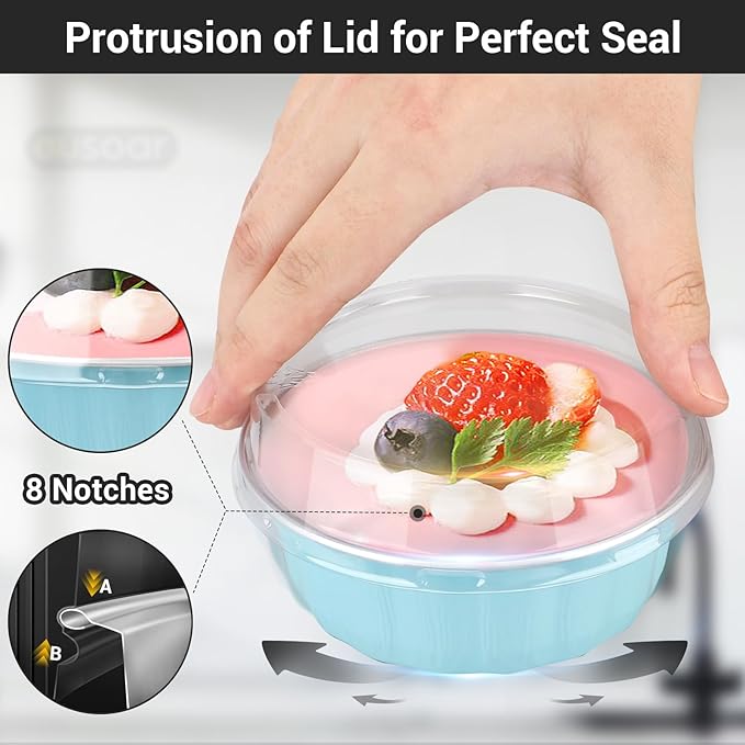 EUSOAR Foil Pans with Lids, 25pcs 9oz Blue Aluminum Cups with Lids, Disposable Ramekins Cheesecake