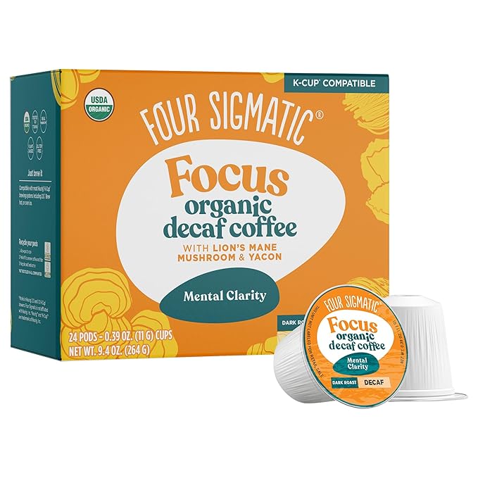 Four Sigmatic Decaf Mushroom Coffee K-Cups | Organic Dark Roast Coffee with Lion’s Mane & Yacon |
