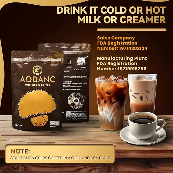 Mushroom Coffee is Produced in a US FDA-Registered Factory Mushroom Blend Instant Coffee for Energy