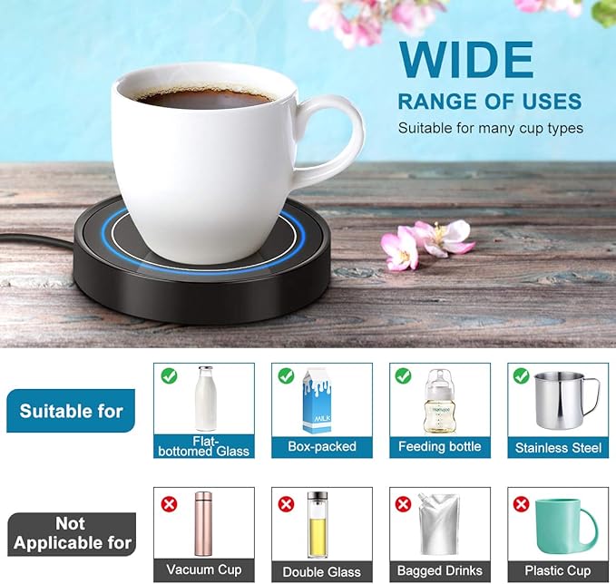 Coffee Mug Warmer, Electric Beverage Warmers for Office Home Desk Use, Smart Cup Warmer Thermostat