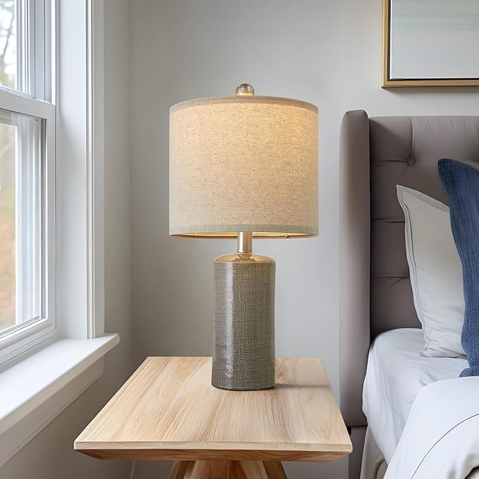 20.25/inch Modern Ceramic Table lamp Set of 2 Small Farmhouse Bedside lamp Dark Grey Nightstand