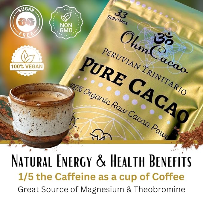 Ohm Raw Cacao Powder Organic Pure Unsweetened | Natural Source of Magnesium & Iron | Organic