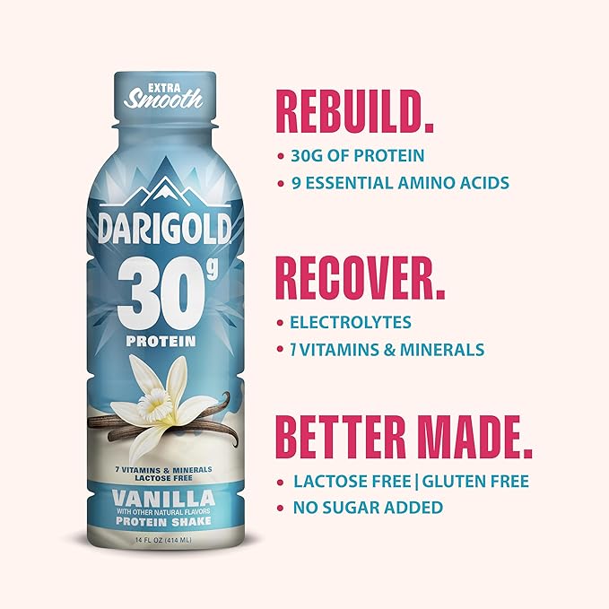 Darigold Ready to Drink Vanilla Protein Shake, 30g Protein, No Added Sugar, Lactose Free, Only 160
